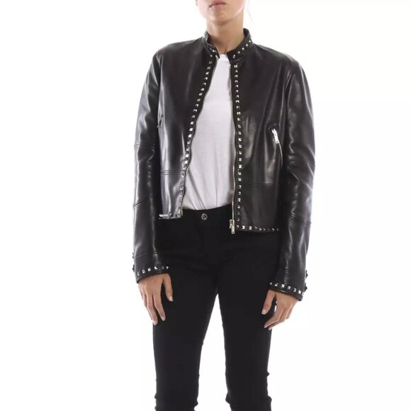 $6490 04. Valentino Black Leather Rockstud Embellished Short Jacket size 6 Moto - Picture 1 of 16